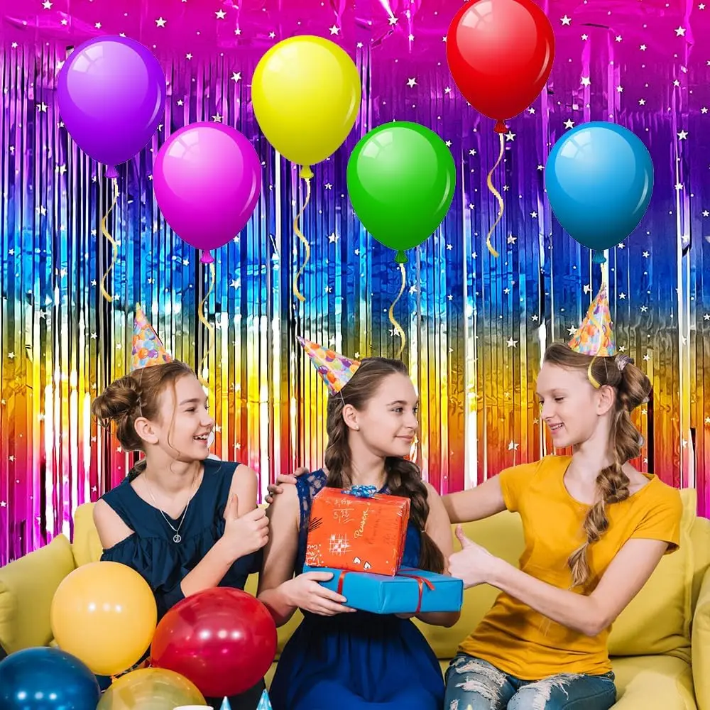 Funkelnder Regenbogen-Farbverlauf, Lametta-Folie, Fransen-Vorhang, Hintergrund, verdickter Glitzer-Regenbogen für Geburtstags-Disco-Party-Dekoration im 80er- und 90er-Jahre-Stil – Detail 7