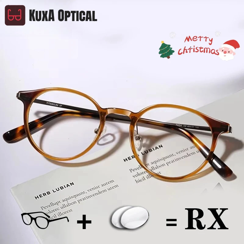 

KUXA круглые оптические очки для отдыха из ацетата и титана для женщин и мужчин, линзы по рецепту, близорукость, дальнозоркость, очки для правильного зрения