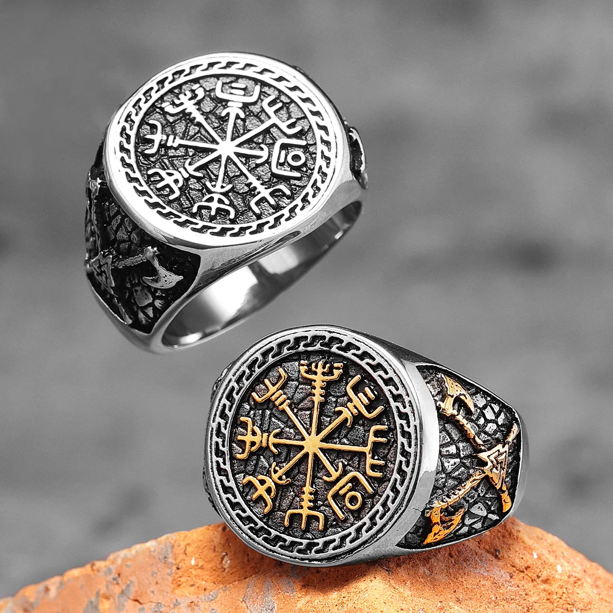 Viking Pirate Ax Retro Totem Stainless Steel Mens Rings Punk Trendy for Male Boyfriend Biker Jewelry Creativity Gift Wholesale