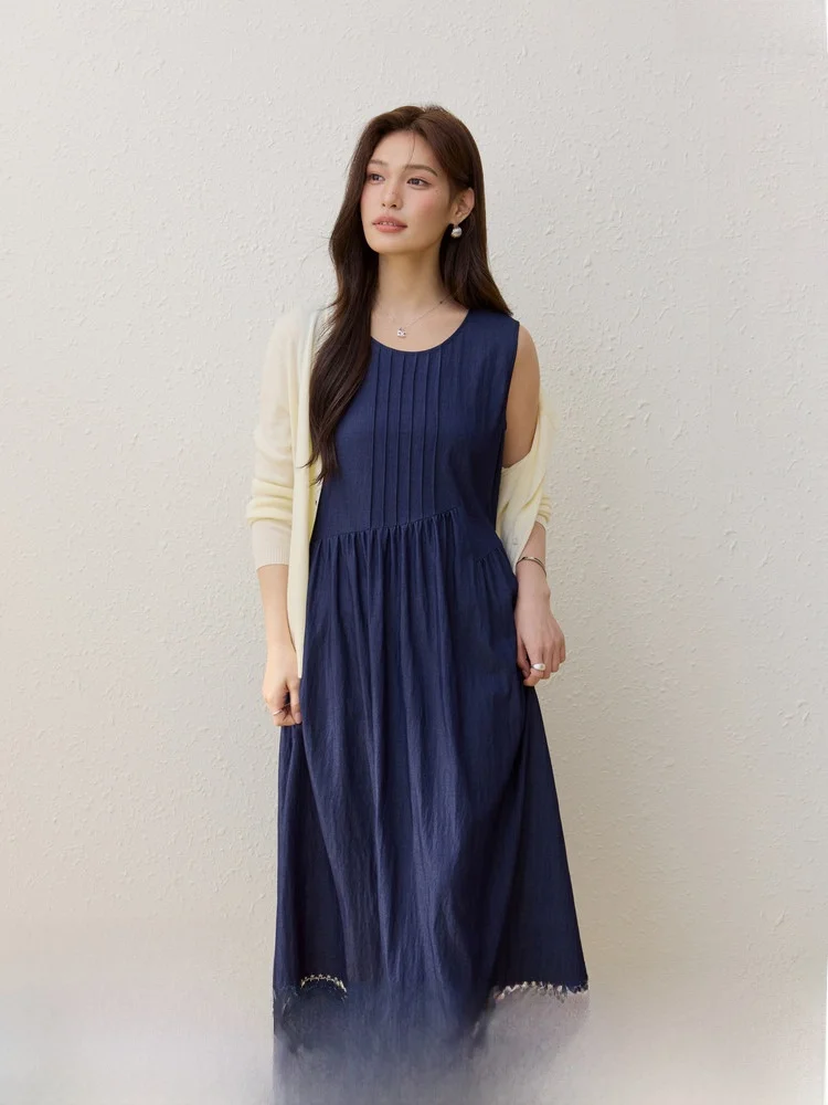 

Elegant Deep Color Sleeveless Vest Dress Fashional Summer New Arrival plus Size Women's Clothing A-Line Silhouette round Neck