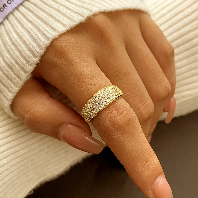 Fashionable and Light Luxury Genuine S925 Silver Micro-studded with Diamonds and Baby's Breath Hip-hop Personality Ring