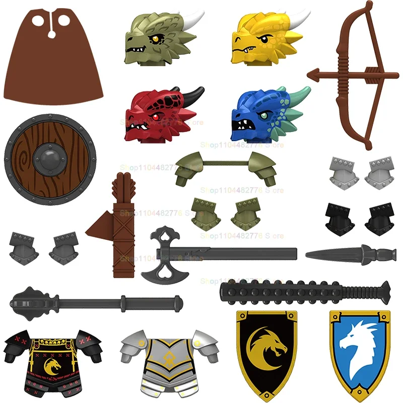 ตัวต่ออิฐ ชุดนักรบมังกรยุคกลาง สีแดง เหลือง น้ำเงิน อุปกรณ์เสริม ของเล่นเด็ก ของขวัญ