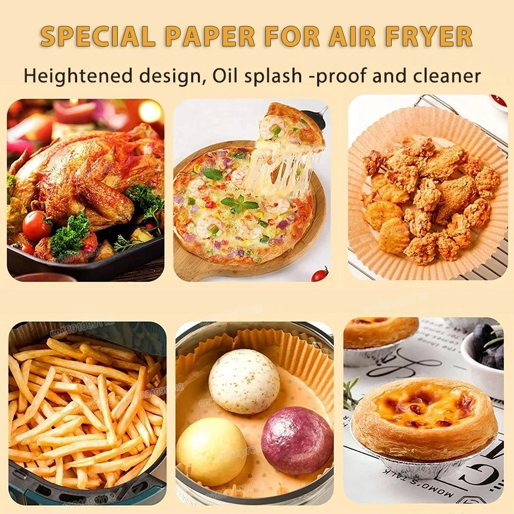 50/100Pcs Air Fryer กระดาษทิ้ง Non-Stick Airfryer Baking Papers รอบ Air-Fryer กระดาษ Liners กระดาษอุปกรณ์ครัว