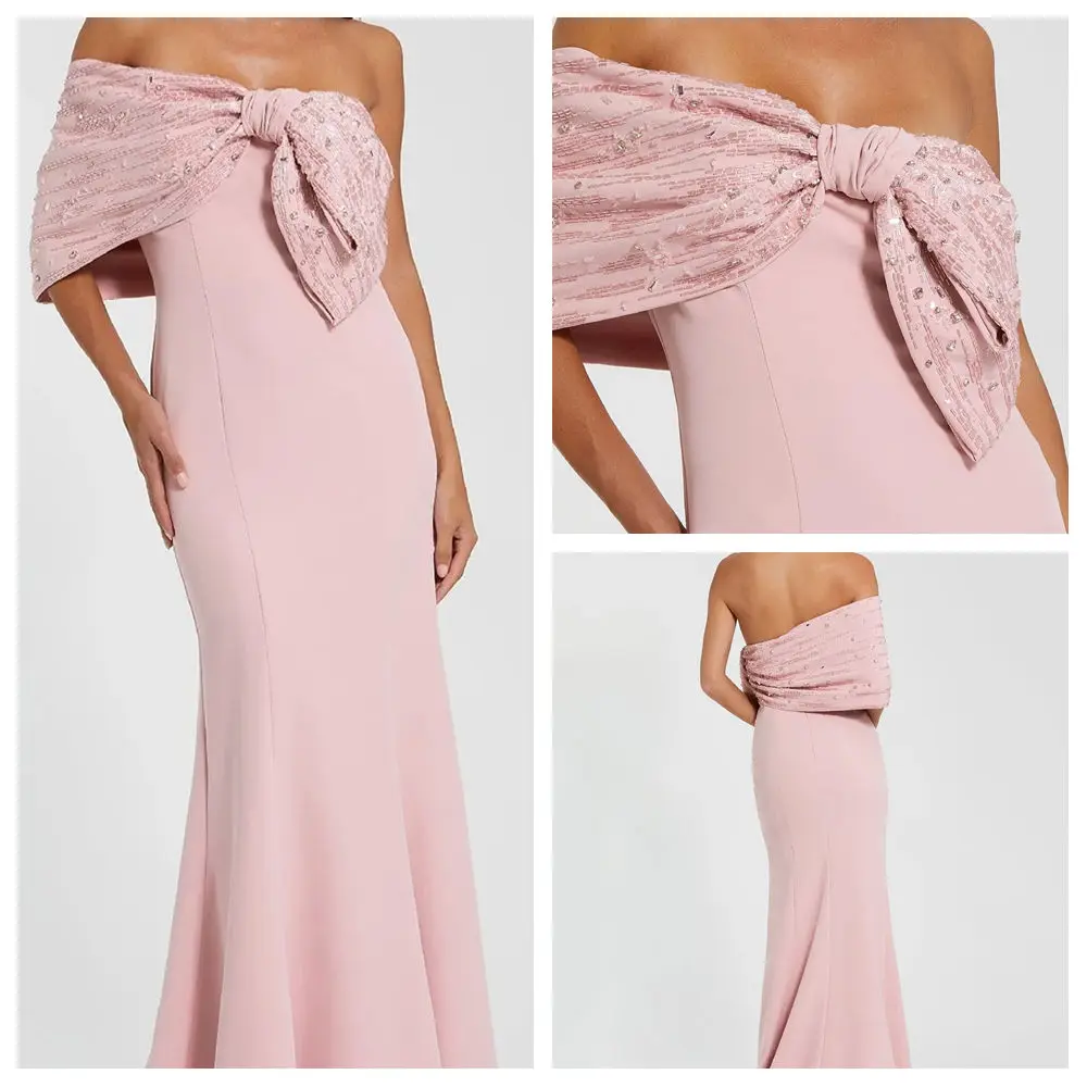 맞춤형 A라인 이브닝 드레스 바닥 길이 오프숄더 민소매 프롬 가운 패션 크리스탈 비딩 백리스 파티 가운