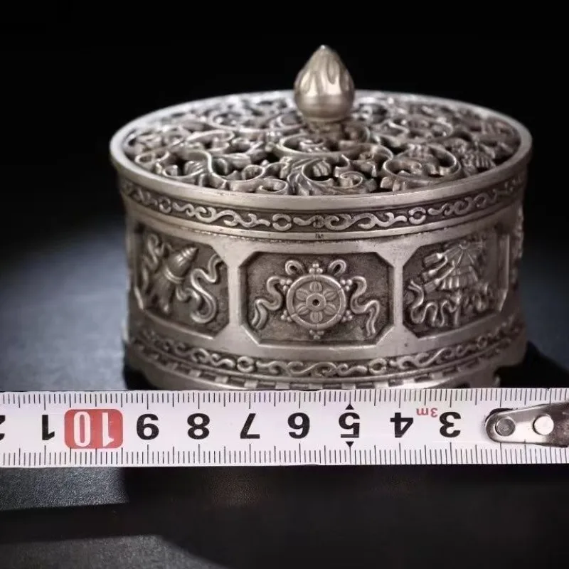Antique Silver Plated Eight Auspicious Hollow Copper Incense Burners Household Indoor Tea Ceremony Ornament Aromatherapy Plate