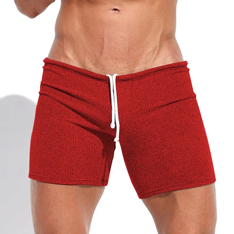 Men's Shorts Summer Causal Breathable Drawstring Short Pants Solid Color Swimwear Running Sports Surffing Seaside Resort Shorts