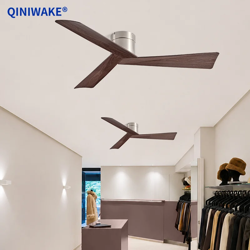 QINIWAKE 42/52 Inch DC Ceiling Fan 3 Plastic Blades 6 Adjustable Wind Speed Timing Remote Ultra Low Noise for Kitchen Cafe Diner