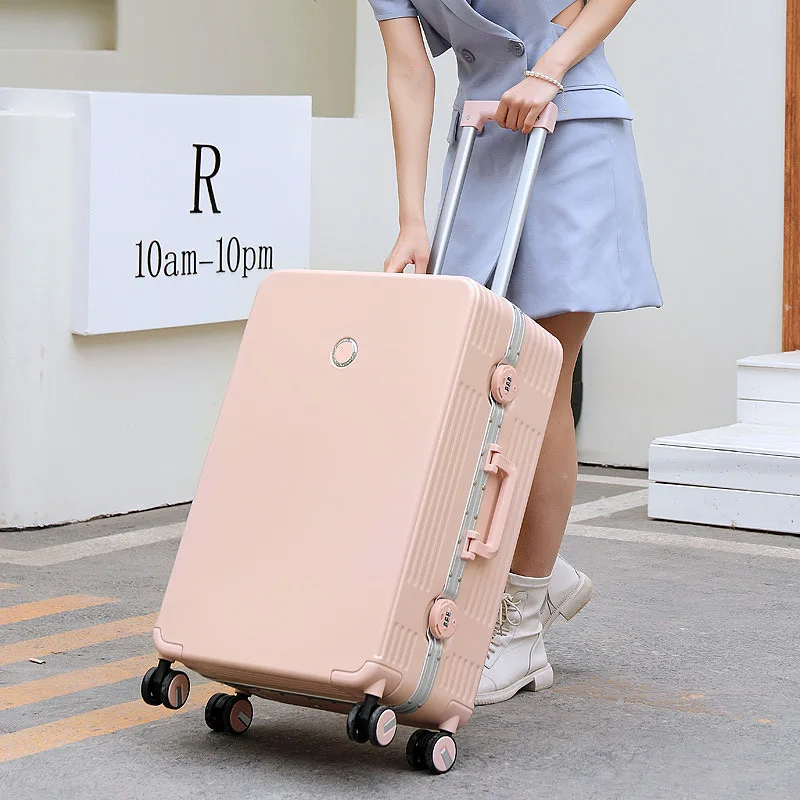 Nuova valigia telaio in alluminio ruota universale bagaglio a rotelle rotondo lucchetto a combinazione Trolley valigie da viaggio di grande capacità