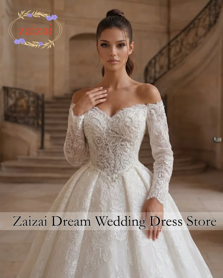 Customized Luxury Shiny Wedding Dresses Sweetheart Women's A Line Bridal Gowns Sequined Off Shoulder Ruffles Vestidos De Novia