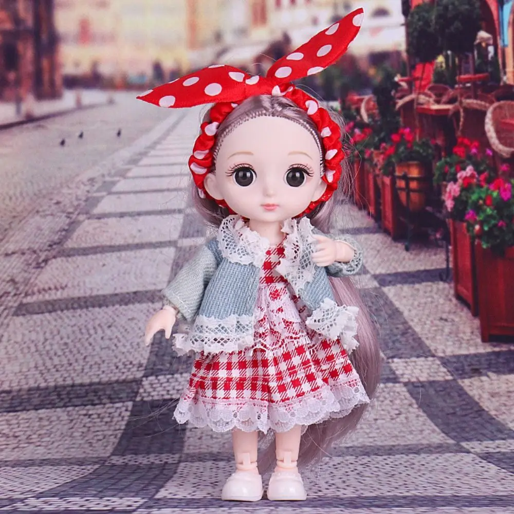 Muñeca BJD bonita con ropa y ropa, Mini muñeca de niña con 13 articulaciones móviles con ropa, cara bonita, ojos azules, 1/12