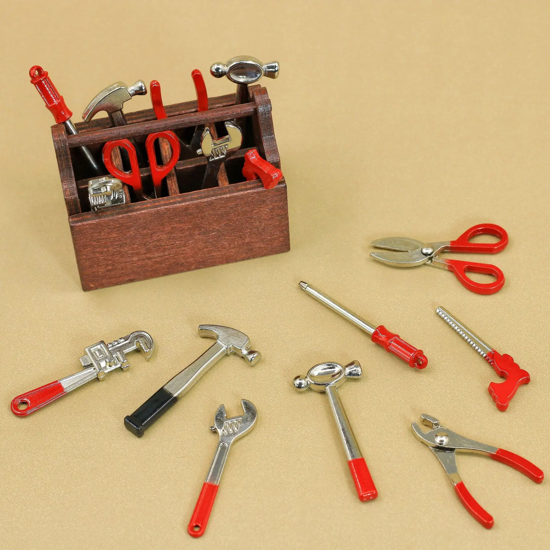 Dollhouse Miniature Accessory Set: 8-Piece Alloy Tool Kit Model
