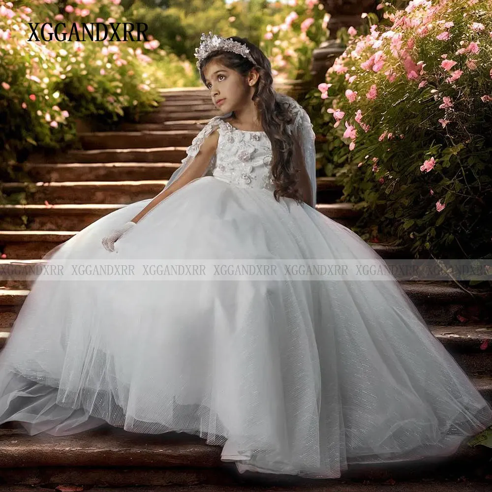 Elegant Flower Girl Dress 2025 White Mini Quinceanera Birthday Party Gown Wedding Formal Pageant Daughter Sister Princess