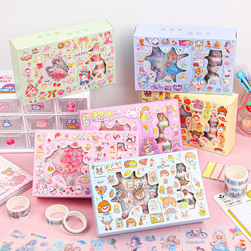 Handbook Stickers Set Ins Wind Decorative Patterns Cute Cartoon Handbook Material Stickers Students Diy Stickers Stationery