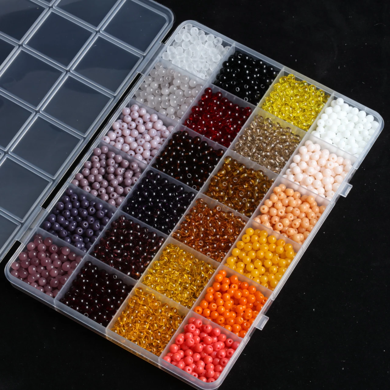 24 Grids Uniform Smooth Glass Beads 4mm Solid Color Beads for DIY Bracelet Necklace Earring Craft Making Supplies