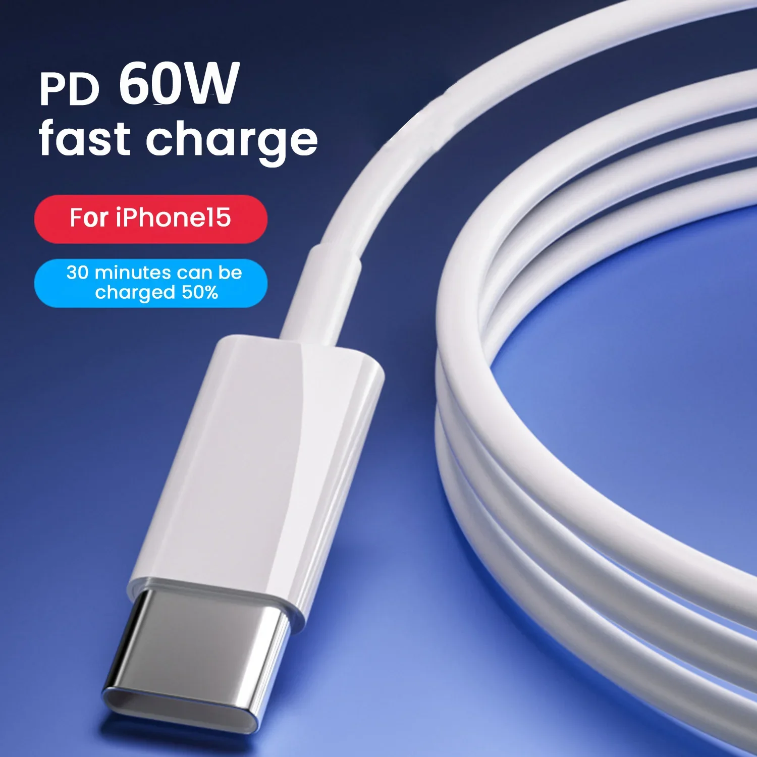 

PD 60W USB Type C Cable For iPhone 15 Pro Max USB-C to Type-C Fast Charging Data Cord For S24 Xiaomi 14 Redmi 13 Oneplus