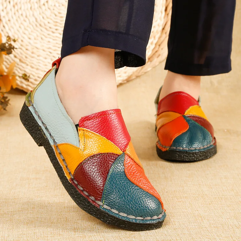 

Women's Ladies Female Woman Mother Shoes Flats Genuine Leather Loafers Mixed Colorful Non Slip On Size 35-42