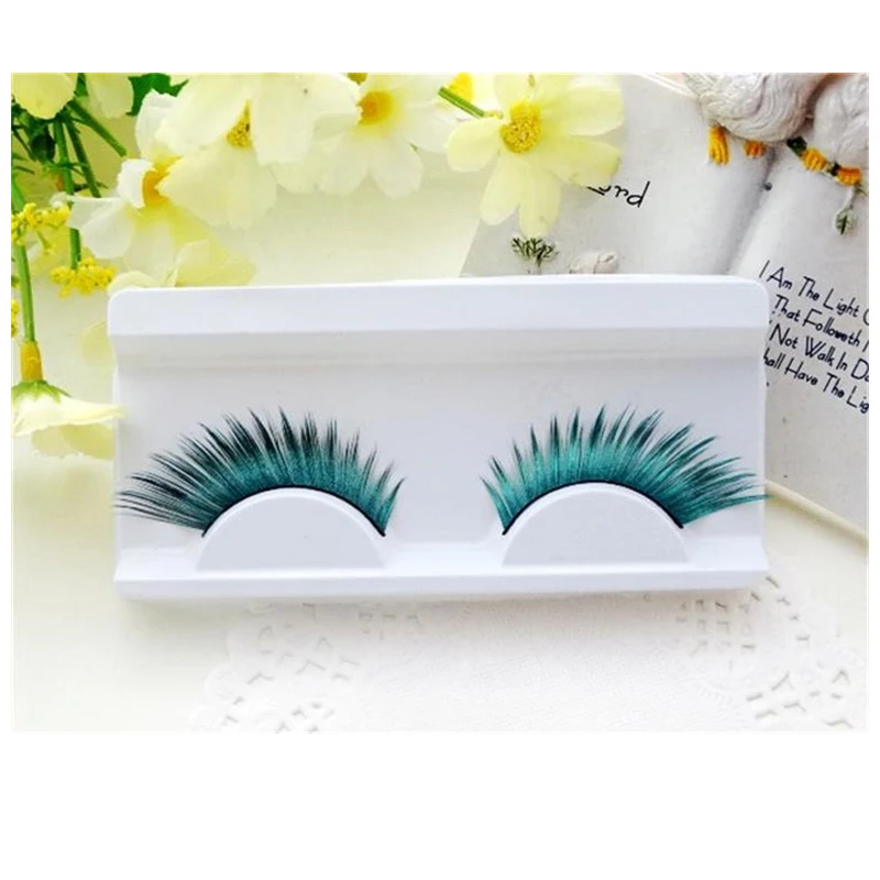 1 Pairs Stage Exaggerated Green False Eyelashes Party Perform Nightclub Natural Extend Long Eye lashes Makeup Tools