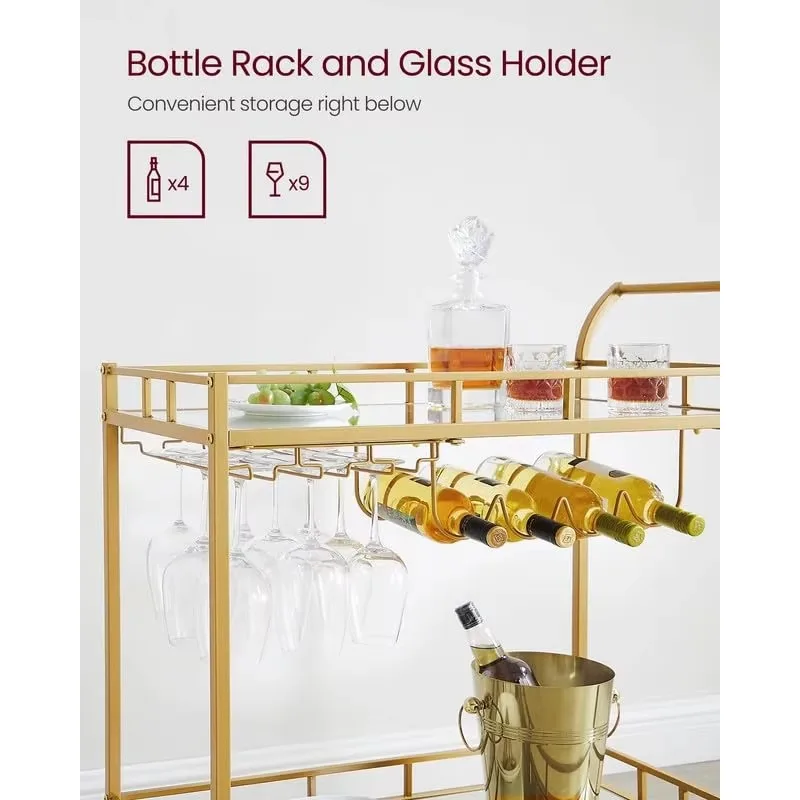 عربة بار ذهبية فاخرة حديثة قابلة للطي عربة دوارة لمطبخ الفندق وتناول الطعام والمستشفى عربة تقديم بار المنزل المواد المعدنية