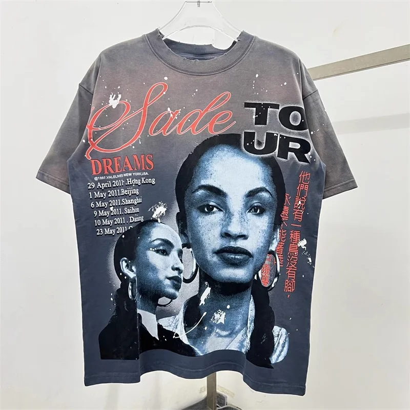 

Washed Grey VALLEY American Retro T-Shirts Pure Cotton Oversized Vale Top Tee