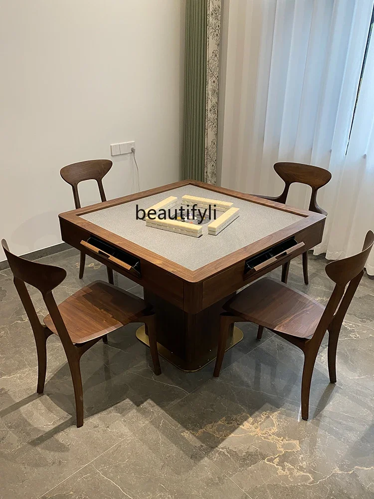 Villa Electric Mahjong Table North America Black Walnut Mahjong Machine Automatic Advanced Solid Wood Mahjong Table