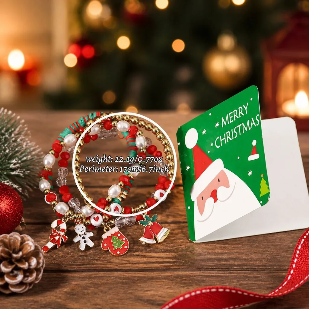 Christmas Gift Bracelet Beaded Stackable Beaded Bracelet Christmas Bracelet Festive For Daily Outings Travel Souvenir Relatives