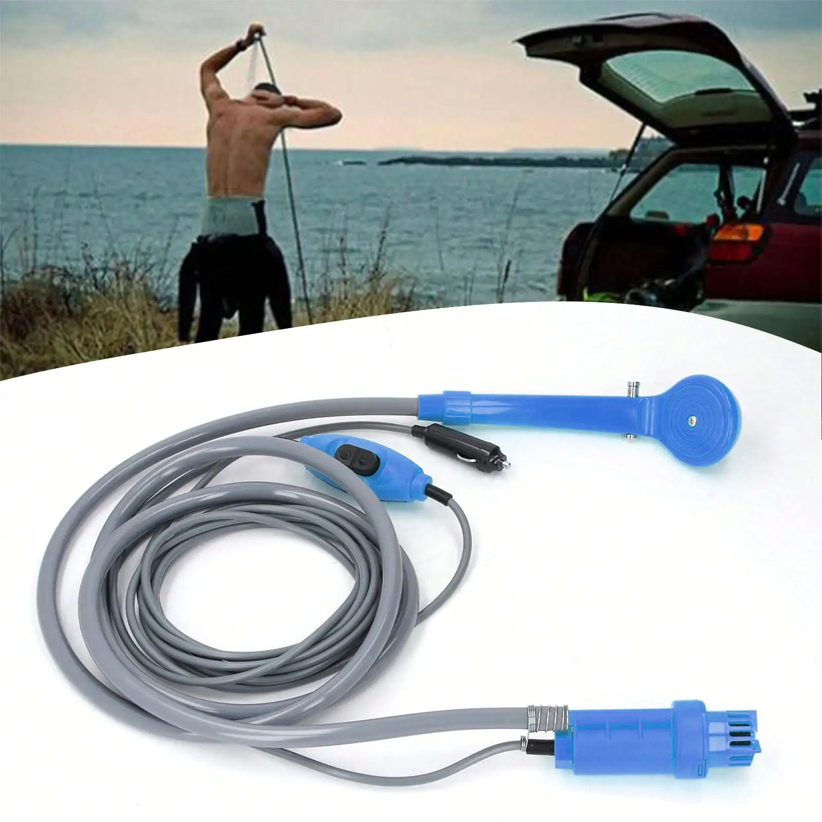 

Car Plug Shower Kit 36W Portable Electric Vehicle Mounted Shower Kit for Outdoor Camping Car Washing Irrigation Blue