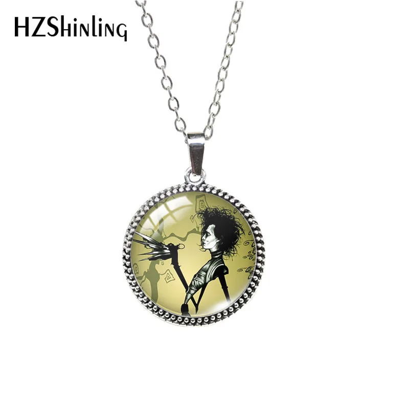 2022 Classic Edward Scissors  Cartoon Pattern 25mm Glass Cabochon Antique Necklace Handmade Glass Jewelry