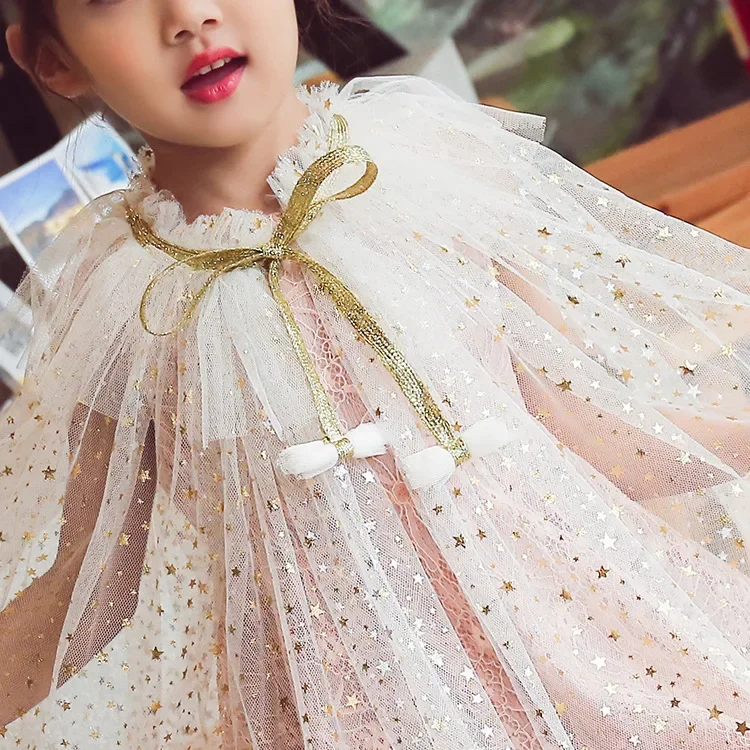 Summer Girls Dress Blazers Children's Shawl Baby Beach Wear Princess Jacket Cloak Baby Chiffon Tulle Sequin Coat Boutique Cape