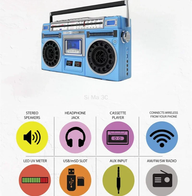 Classic Retro Cassette Radio Dual Channel Stereo Bluetooth Speaker FM/AM/SW Multi-band Recorder Outdoor Card Radio Music Player