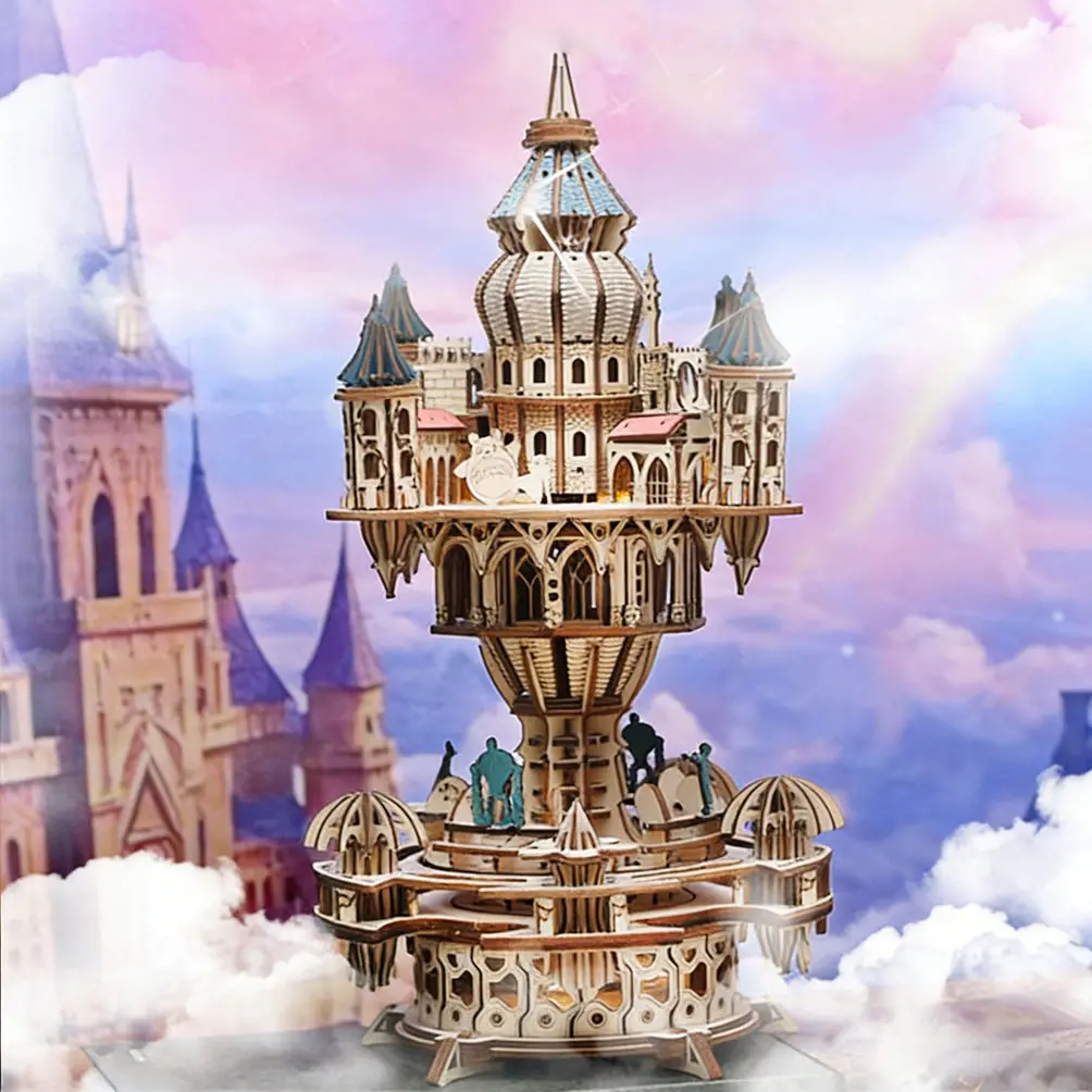 

3DWooden Sky Castle Puzzle withCelloMusic Box,DIY Assembly Building Model Kit,Handmade Creative Birthday Gift for Adults & teend