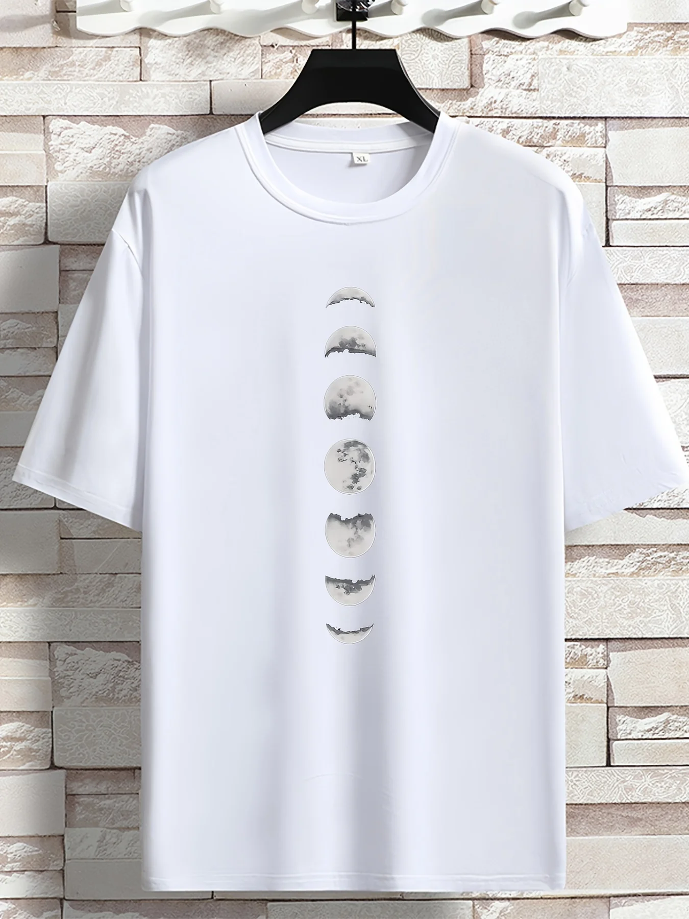 Mens Astronomy T Shirt Vertical Moon Phases Minimal Space Graphic Print Short Sleeve Crew Neck Casual Cotton Male Tee