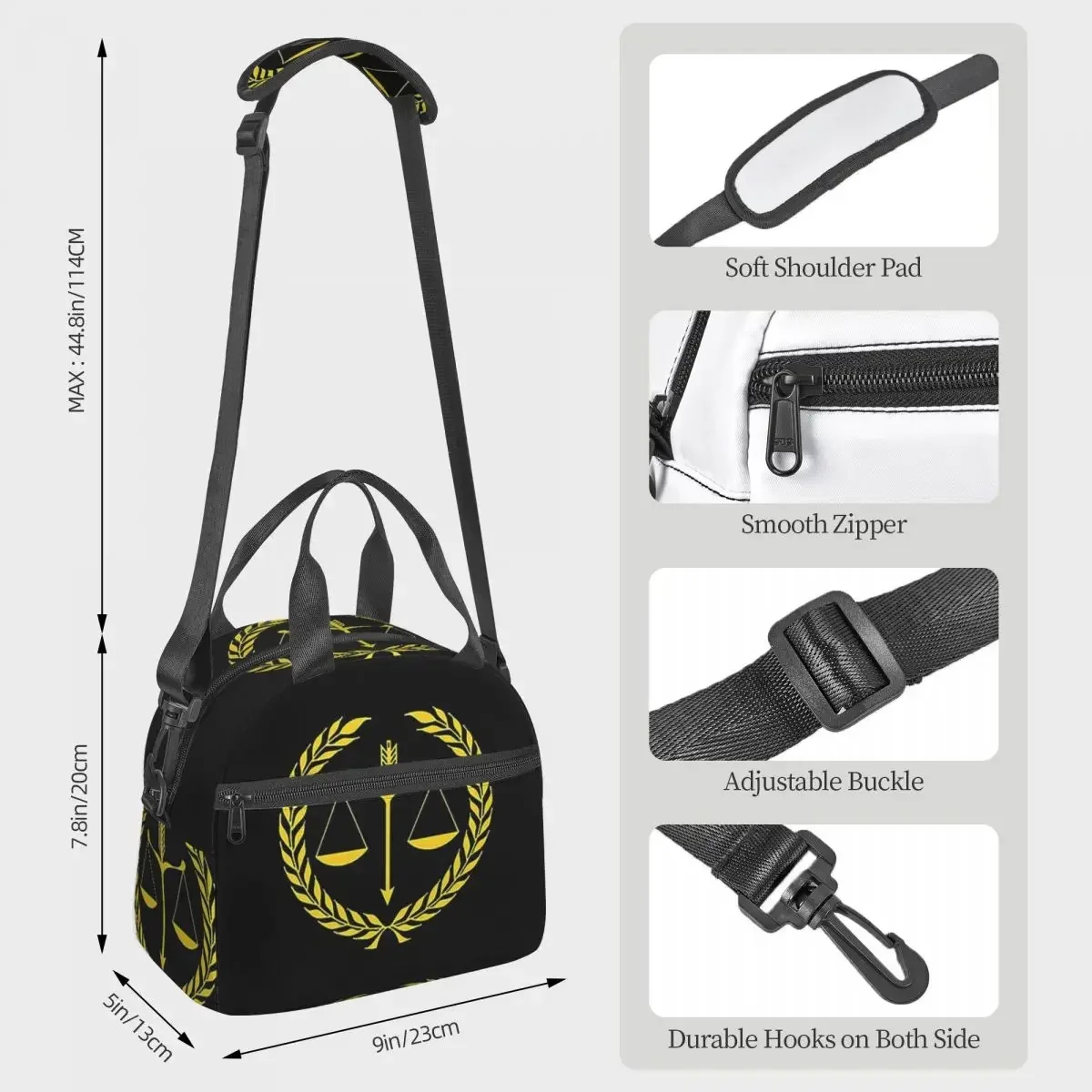 Gold Scales Of Justice Law Logo Lawyer Legal Party Insulated Lunch Bag for Women Office Cooler Thermal Box Tote Lunch Boxes
