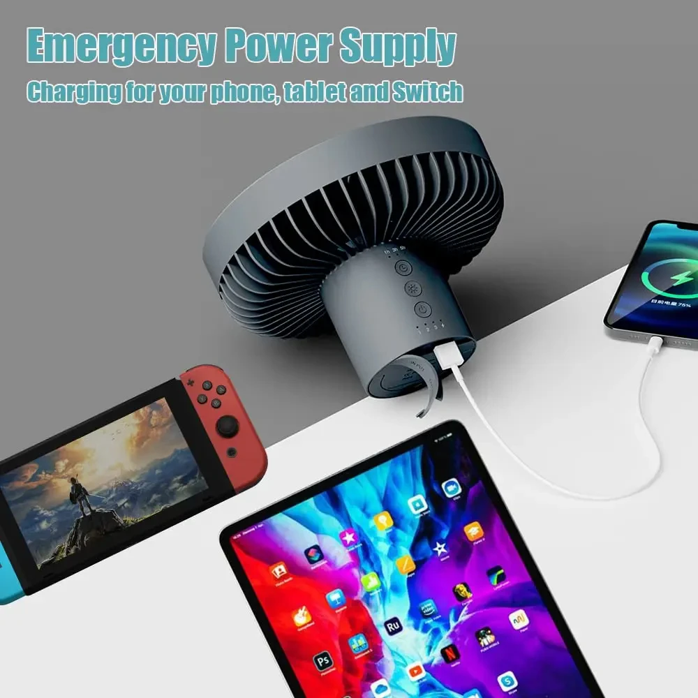 10000mAh Camping Fan Rechargeable Desktop Portable Circulator Wireless Ceiling Electric Fan with Power Bank LED Lighting view 5