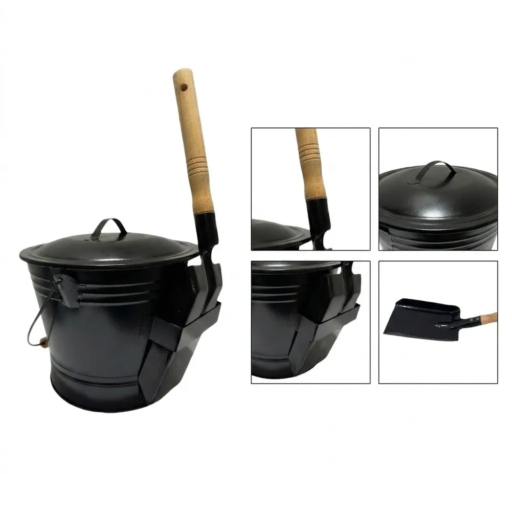 Metal Ash Holder Ash Bucket With Lid For Home Heating Heat Resistant Base Thermal Insulation Bottom For Fireplace Cleaning