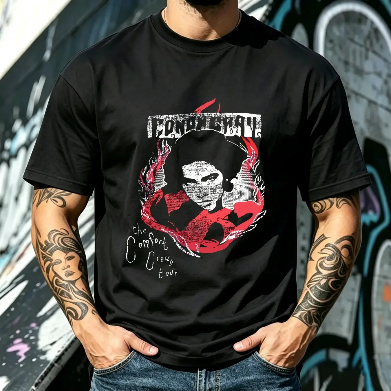 washed T Shirt Conan Gray Band The Comfort Crowd Tour 2019 Black Medium Double Sided long or short sleeves vintage Washed