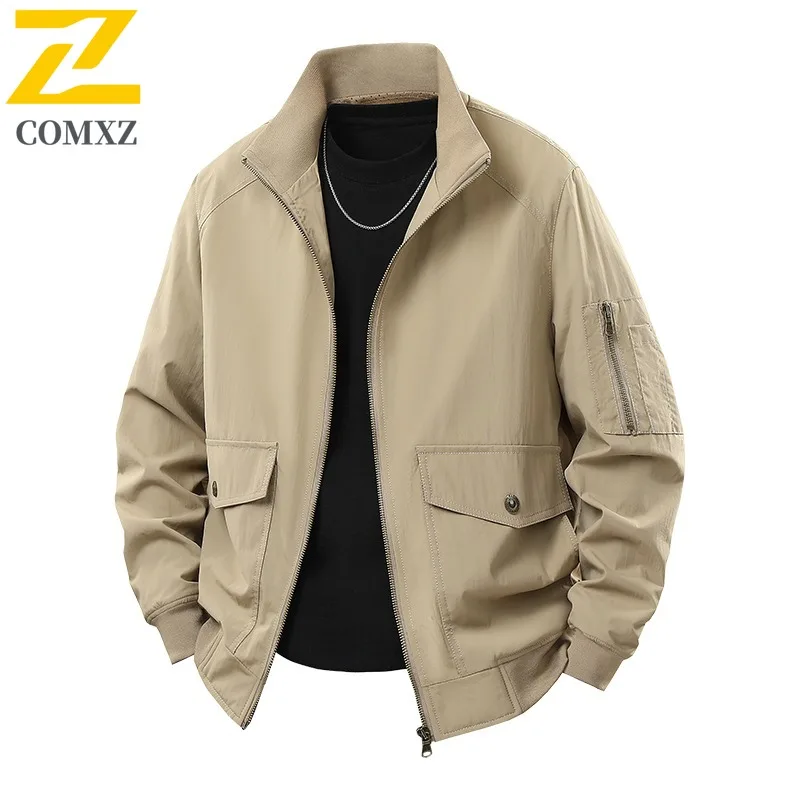 

COMXZ Men Riding Jacket High End Stand Collar Design Outdoor Durable Lightweight Coat Leisure Camping Autumn Windbreaker