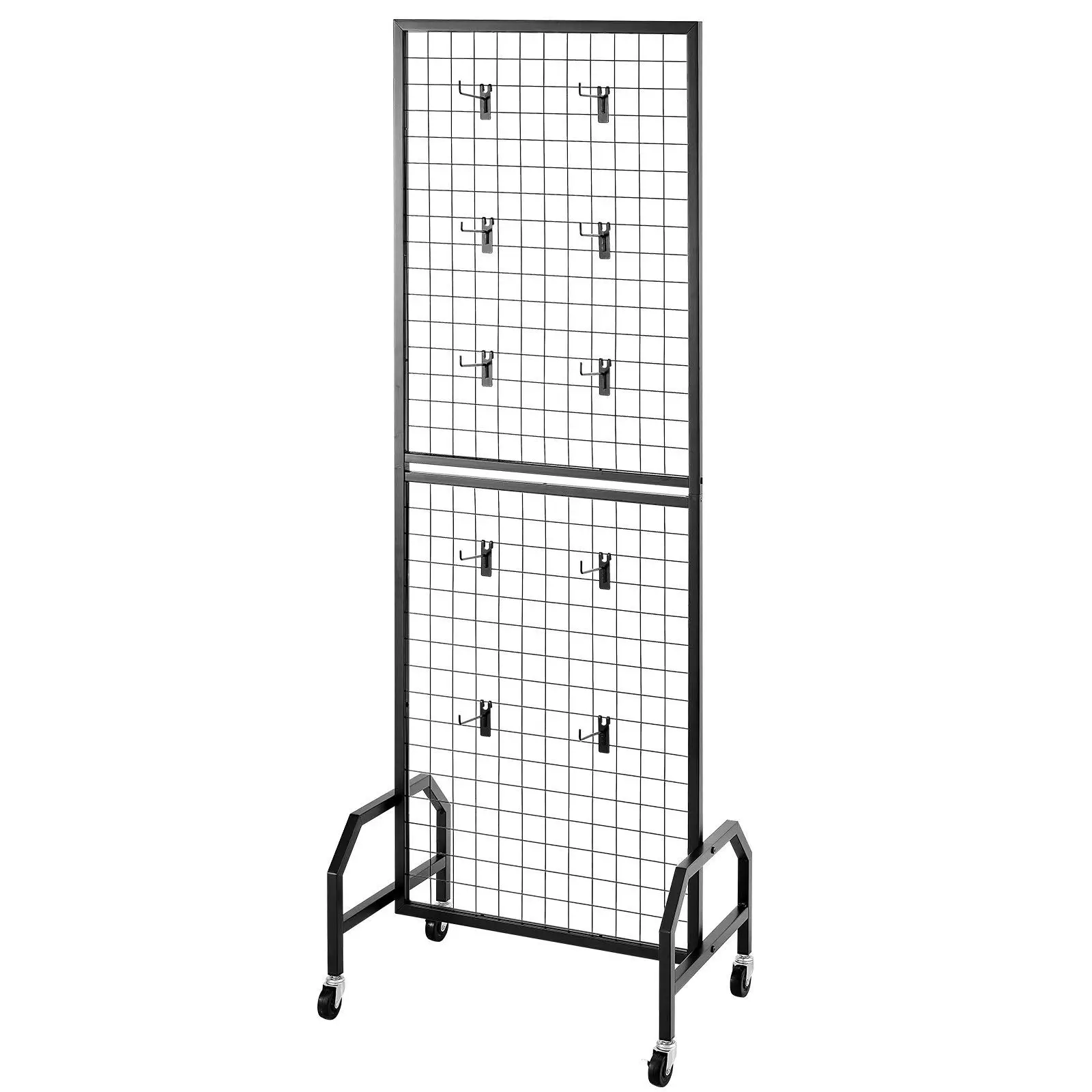 

Grid Wall Panel, 1.9 x 5.4 ft Wire Grid Panels Display Rack, Movable Art Display Shelf with Wheels and 10 Hooks, Black Carbon