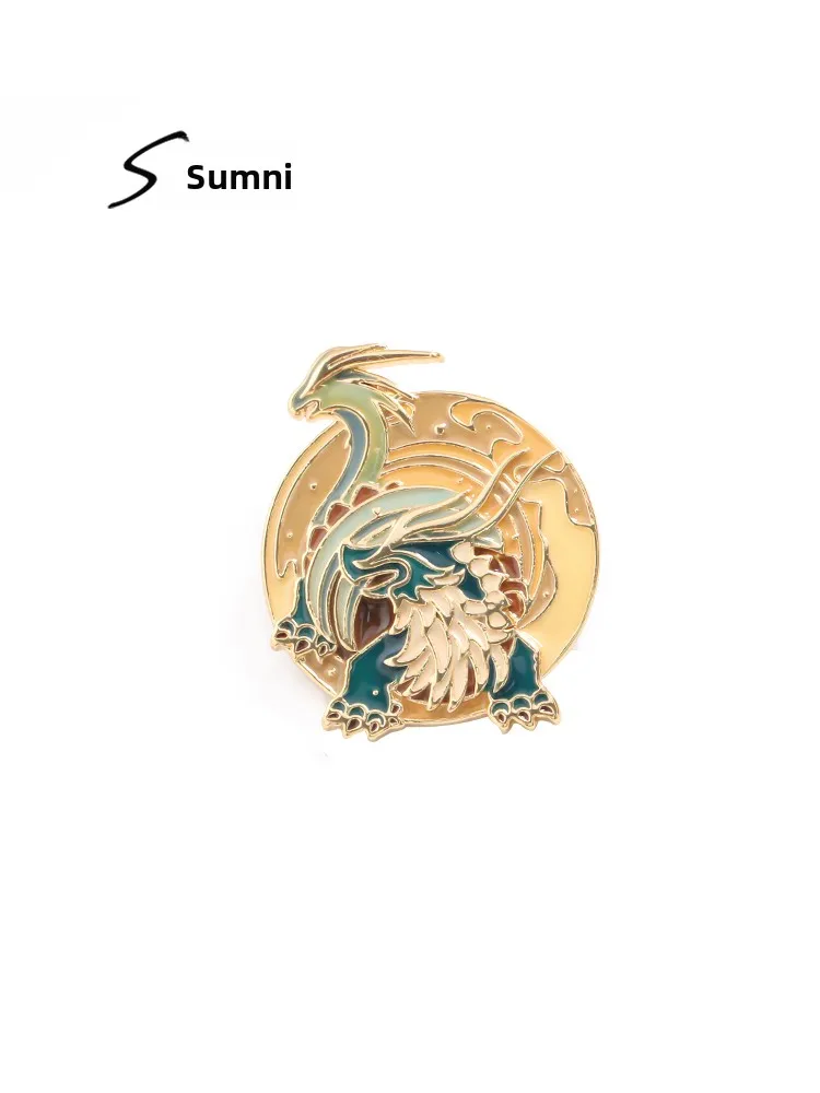sumni-retro-dragon-turtle-design-pin-badge-personality-historical-mythology-mountain-sea-classic-fashion-jewelry-accessory