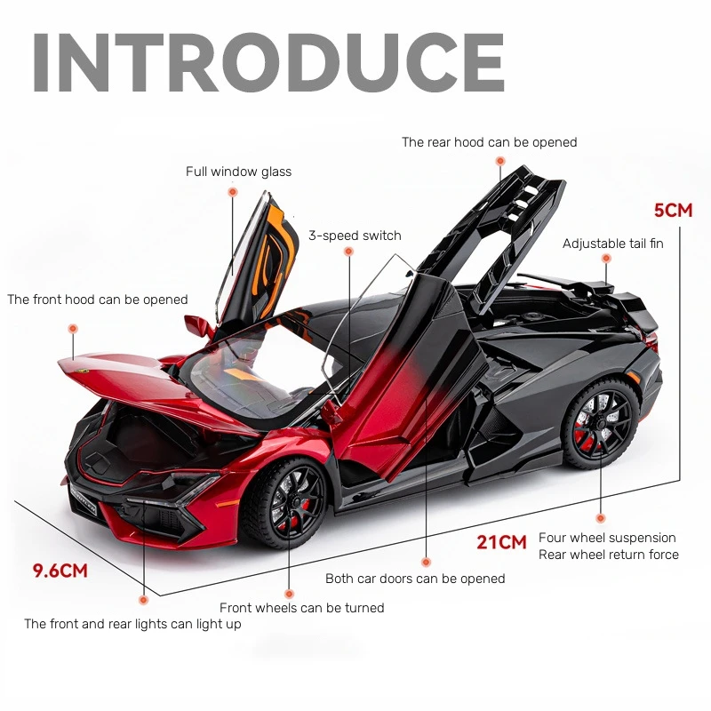 1:24 Lamborghini Revuelto Alloy Scale Car Model Diecast Metal Miniature Car Sound&light Collection Children Toy Vehicles Gifts