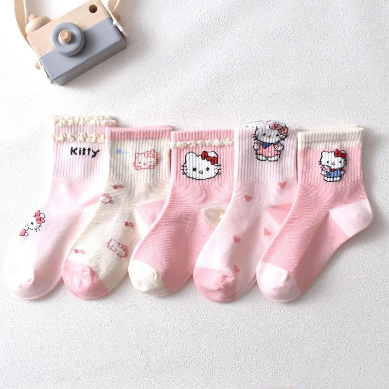 

Kawaii Hello Kitty Sanrio Children Cute Cartoon Comfortable Warm Socks Student Mid Calf Socks Princess Socks Gift for Kids