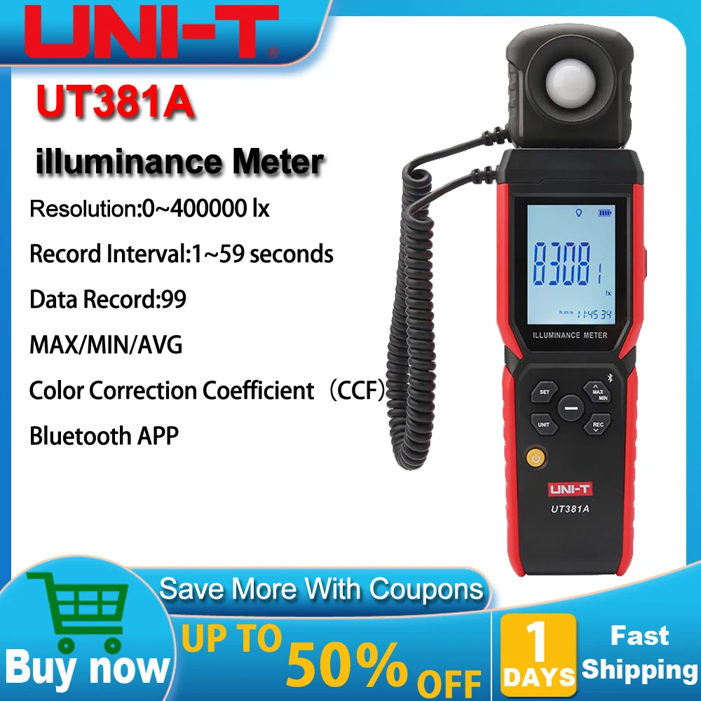 

UNI-T UT381A Illuminance Meter 400000 lx Split Rotatable Design Lux Meter Digital Light Meter Photometer With Bluetooth APP