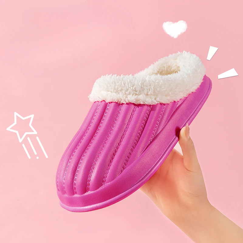 2023 Waterproof Cotton Slippers Women Men Winter Warm Shoes Thick Sole Anti-slip Couples Indoor Street Slipper Home Slippers