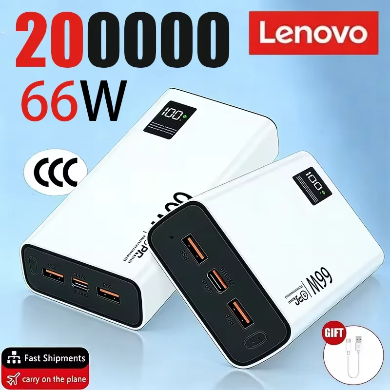 

Lenovo 2026 Large Capacity 50000mAh Powerbank 66W Fast Charging LEDPower Bank Portable Battery Charger Supply For Iphone Samsung