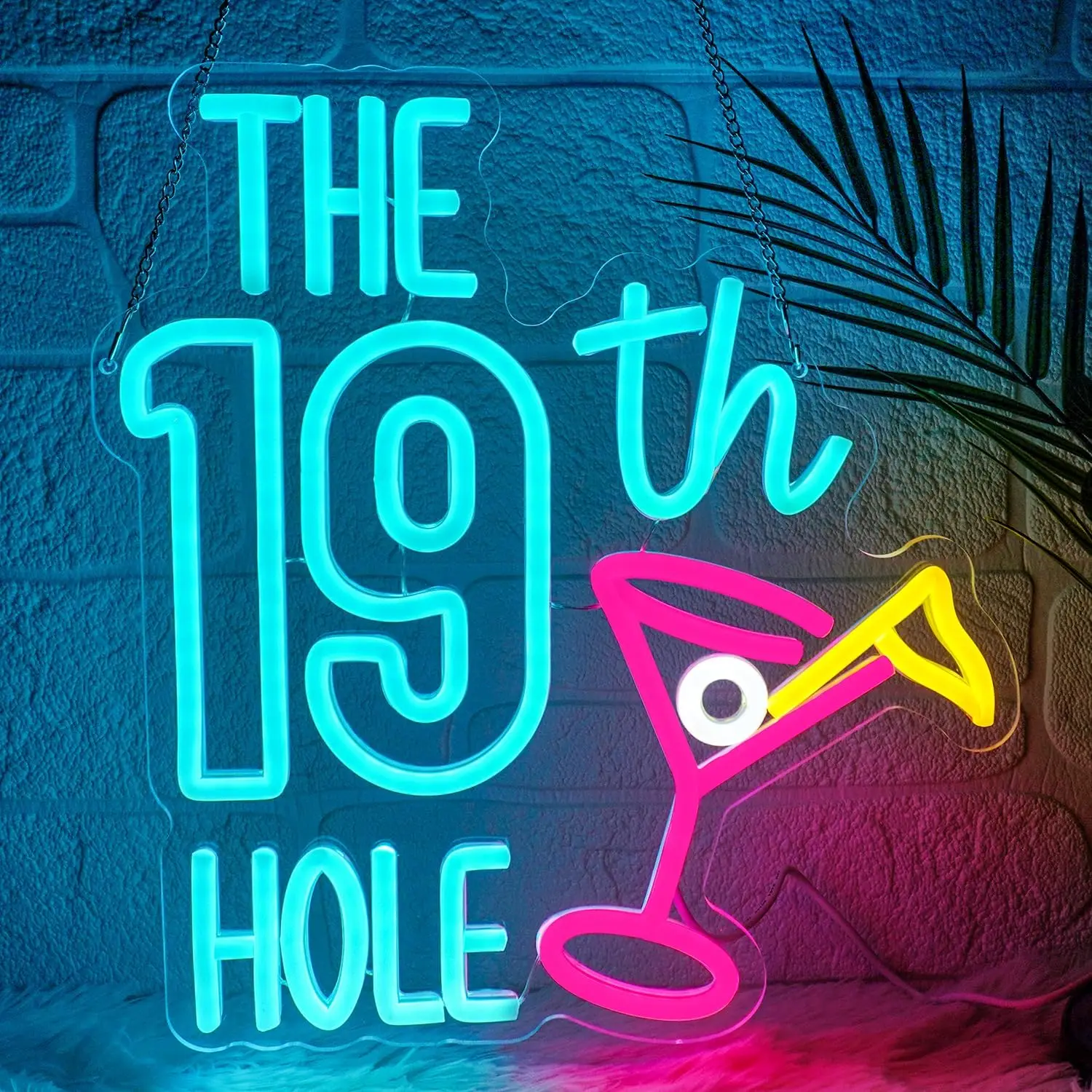 

Party Neon Sign Bar Decor 19th Hole Glowing acrylic backlit board, colorful neon effect, creates a warm vibe