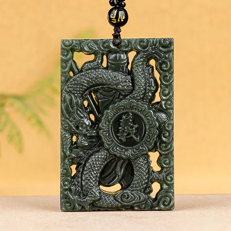 Natural Black Jade Guan Gong Amulet Carved Pendant Necklace Gift Jewelry+Certificate