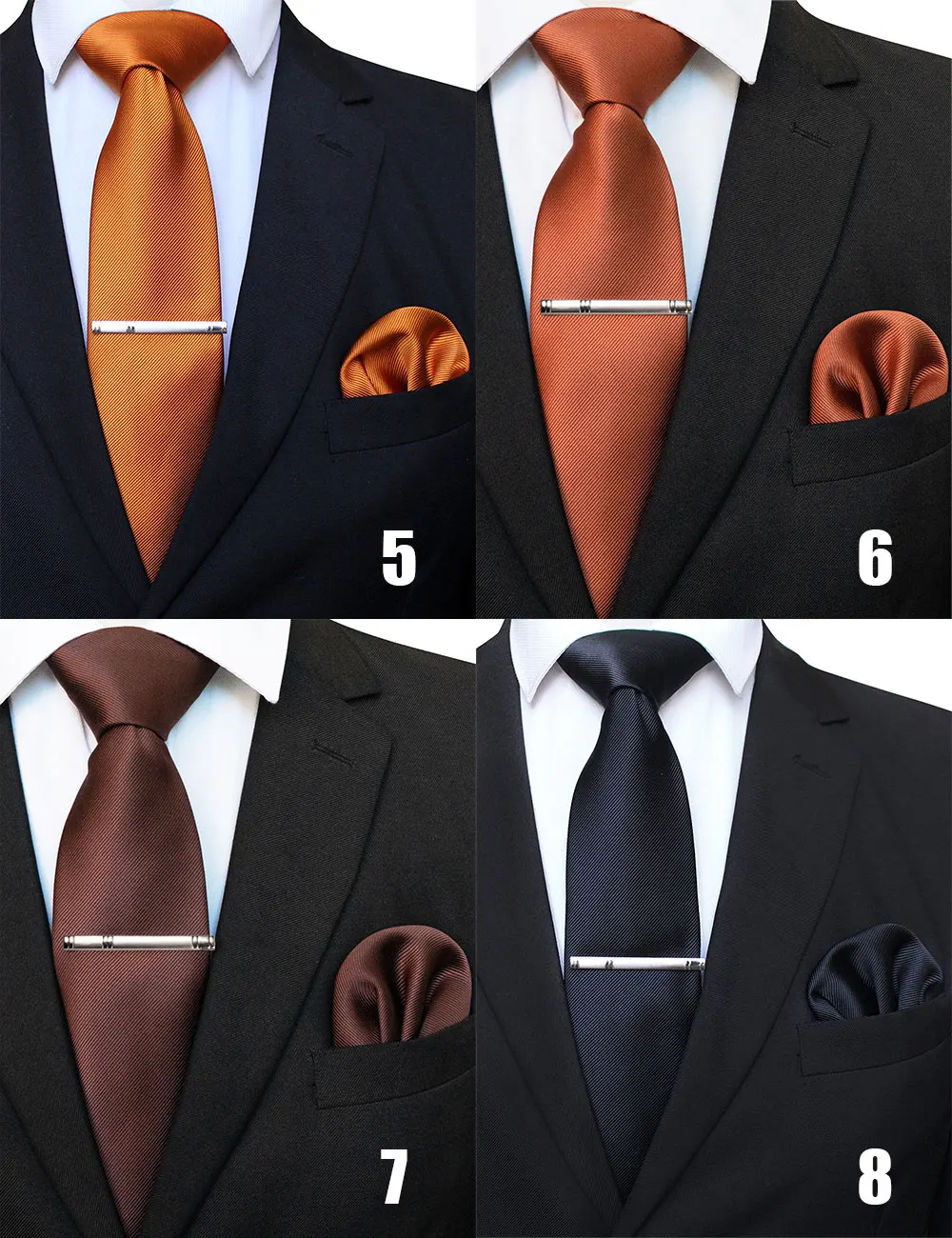 EASTEPIC 8 cm klassische graue Twill-Krawatten für Herren, Anzüge, Krawatten-Set, Clip, Taschentuch, Herren-Accessoire, Hochzeit, Party – Detail 5