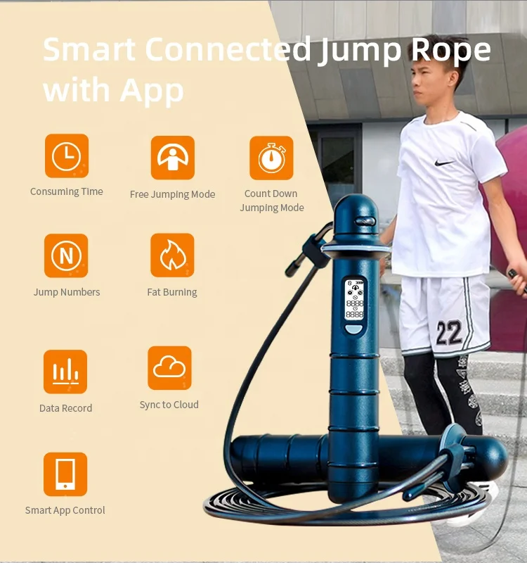 Vendita calda all'ingrosso contatore di calorie wireless Sdk elettronico cordless digitale corda per saltare corde per saltare intelligenti con app