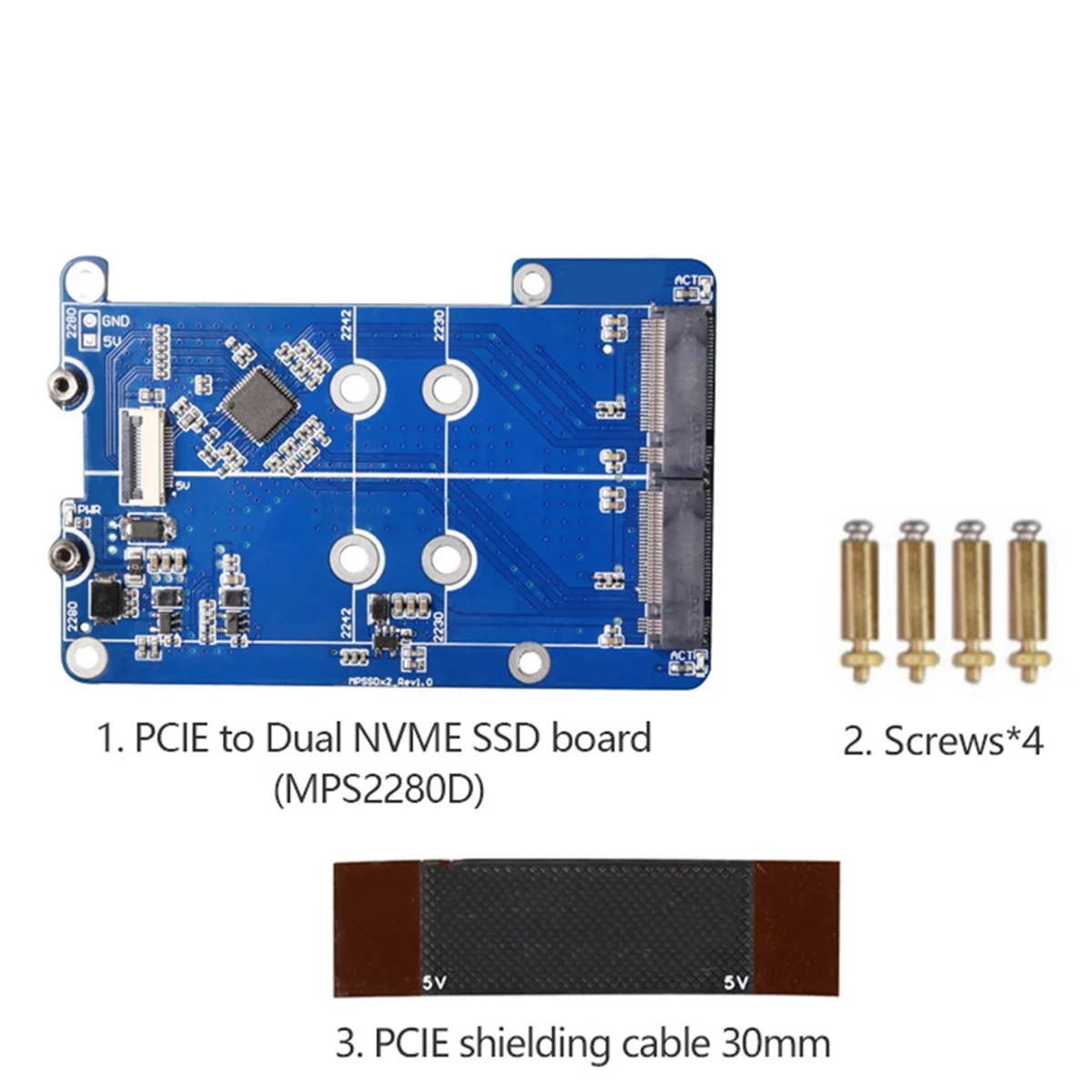 MPS2280D สําหรับ Raspberry Pi 5 PCIE to M.2 Dual NVME SSD หมวกรองรับ 2280/2242/2230
