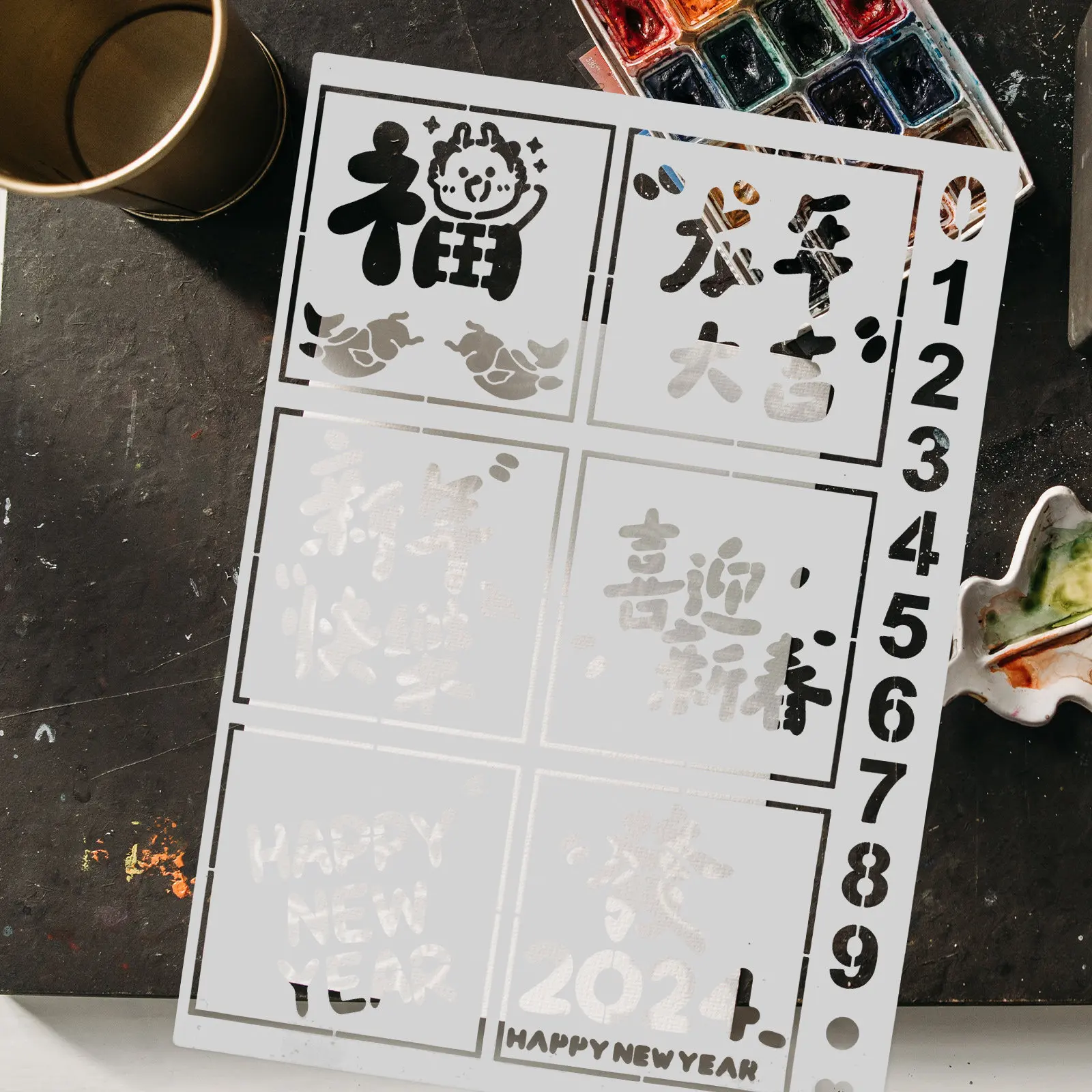 New Year Painting Stencil Template Reusable Pet Crafts Drawing Mold for DIY Scrapbooking Planner Gift Making Decoration