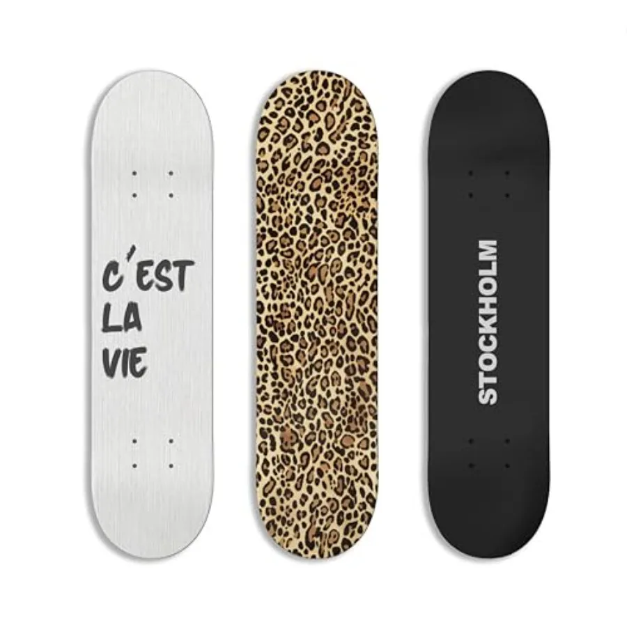 

Stockholm Style Skateboard Wall Decor - Modern Wall Mount Art Set for Men's Apartment Dorm Cool Cheetah Print Skate Deck Trendy